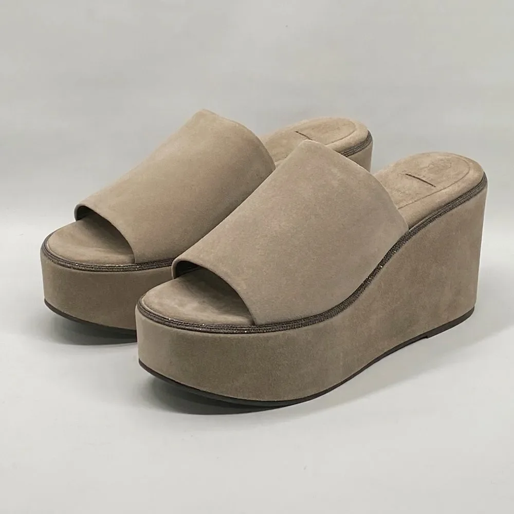 Brunello Cucinelli Suede Monili Platform Slide Sandals size 38